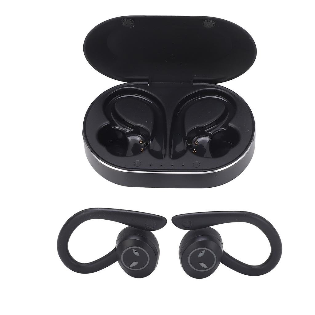 Bluetooth Earphone Waterproof Stereo Noise Cancelling Wireless Earbuds with Mic Earhook for Driving Sports Travel Black