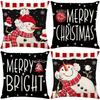 1pc Black Red Merry Christmas Cushion Cover Snowman Printed Washable Cover 2025 New for Home Ornament Xmas New Year Decoration