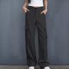 Women Cargo Pants High Waist Button Zipper Fly Casual Trousers Solid Color Loose Fit Multi-Pocket Design Long Pants