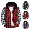 Fall Winter Men Shirt Coat Plaid Print Long Sleeves Chest Pocket Adjustable Drawstring