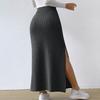 Women Skirt High Waist Knitted Elastic Thick Warm Ankle Length Striped Slim Fit Split Hem Soft Sheath Maxi Skirt