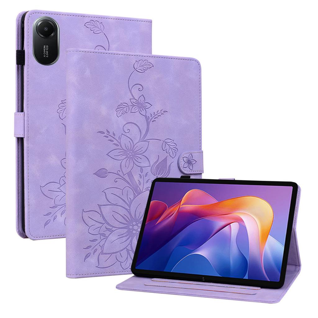 For Xiaomi Redmi Pad 2 Case Lily Flower Imprint Card Slots Leather Tablet Cover