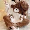 Winter Cute Bear Flannel Women's Pajamas Set Girls Pullover Velvet Women's Pajamas Plus Size