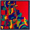 Red Picasso Paint Scarf Women's Head Print Square Fashion Satin Shawl Silk Kerchief Neckerchief