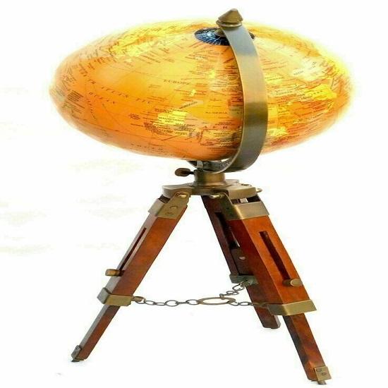 Brass Globe World Map Nautical Table Globe Ornament With Wood Tripod Stand