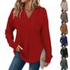 Women's Fashion Solid-Color Long-Sleeve Hooded V-Neck Casual Sweatshirt Top