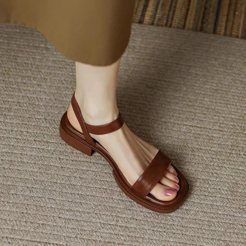 Ladies Summer New Fashion Sandals Women Low Heels Elegant Open Toe Shoes Wear Resistant and Anti Slip Flat Trendy Sandal Mujer