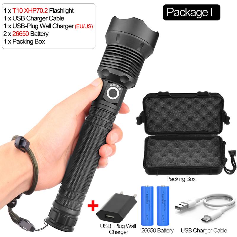 Ultra Bright XHP70.2/XHP50 LED Flashlight 18650/26650 Rechargeable Flashlights Waterproof Torch Tactical Flashlight Super Bright
