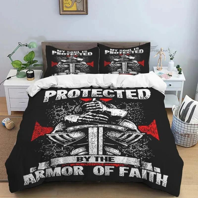 Medieval Knights Templar Patterns Comforter Bedding Set,Duvet Cover Bed Set Quilt Cover Pillowcase,King Bedding Set
