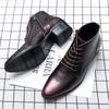 Spring Autumn Elegant Business Men 'S Boots Leather Men Lace -Up Solid Dress Formal Boots Model Fashion Show Black Red Mens Shoes