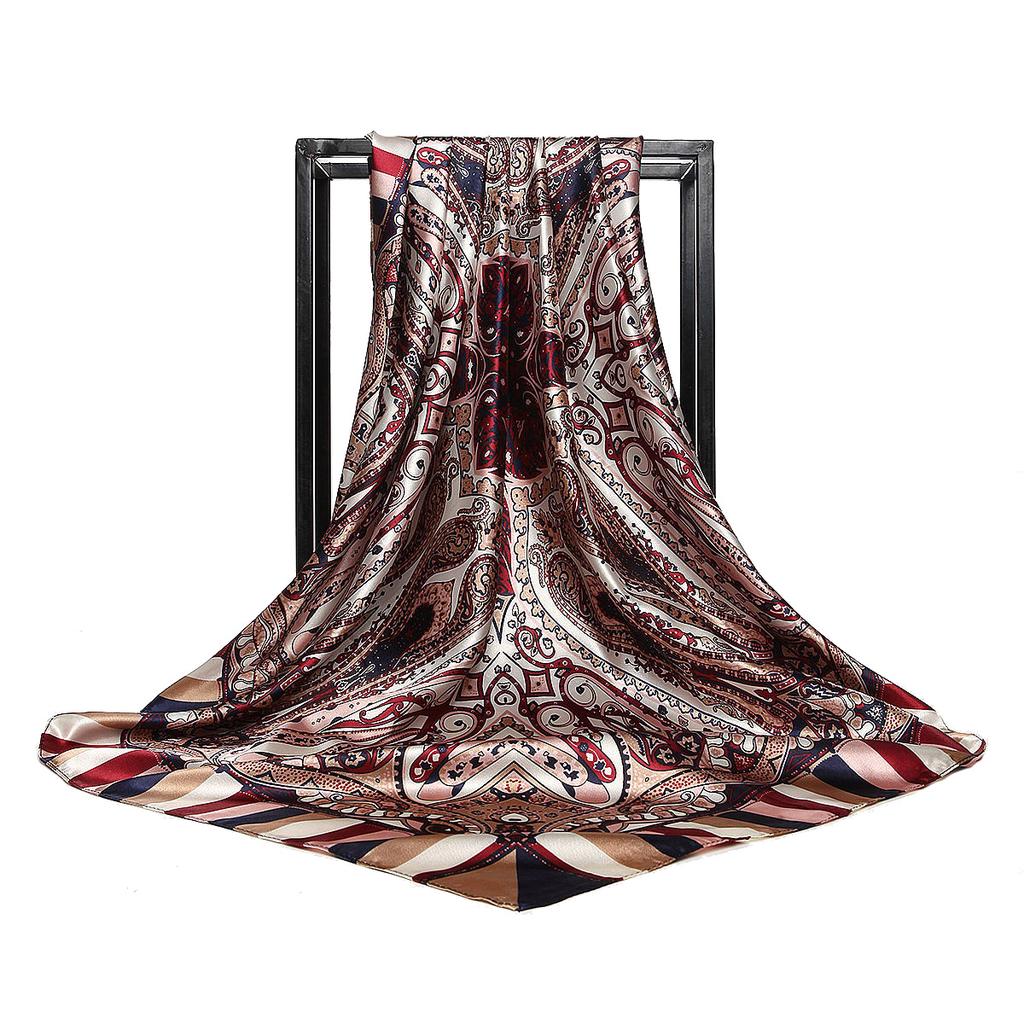 90cm Square Shawls Women Hijab Scarf For Hair Fashion Print Kerchief Neck Scarves Female Silk Satin Bag Scarfs For Ladies Banada