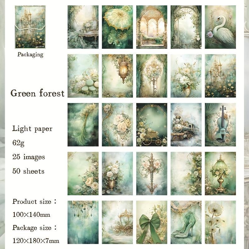 50 Sheets/Pack Vintage Fantasy Background Palace Flower Decoration Material Paper Perfect for Journal Scrapbooking DIY Supplies