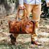 Handmade Distressed Leather Duffle Bag: Weekender Travel Bag