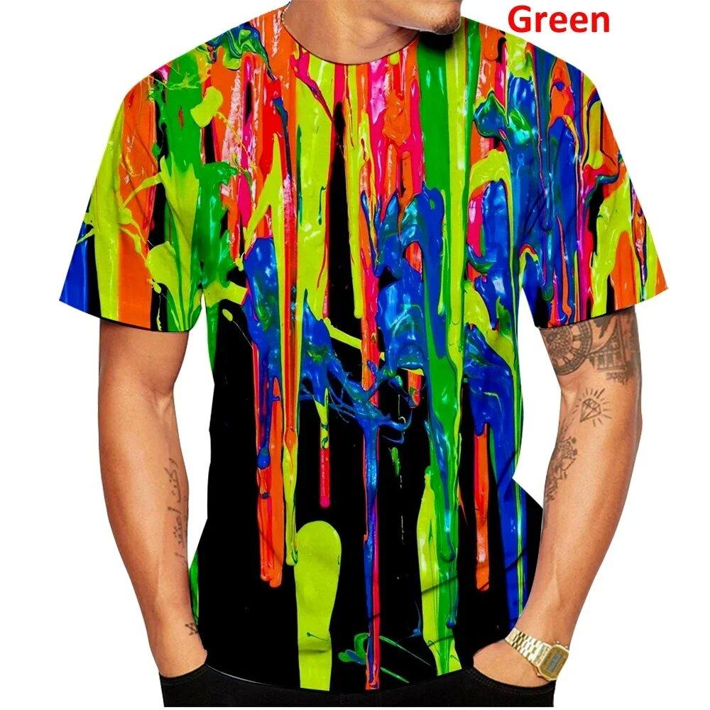 Popular Summer Men's Printed T-shirt, Spray Painted Pattern T-shirt, Round Neck, Large Size, Comfortable Short Sleeved Top, Casual Sports