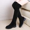 Fashion Faux Suede Female Heels Autumn Winter Elastic Knee-high Boots for Women Tube Lace-up Thigh Boots Black Botas