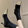 New Fashion High Heel Elastic Slim Boots Women's Shoes Mid-calf Sock Boots Pointed Rubber Material Spring and Autumn