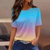 T Shirts For Women Pleated Round Neck Dressy Casual Blouses Printing Short Sleeve Summer Tops Loose Fit