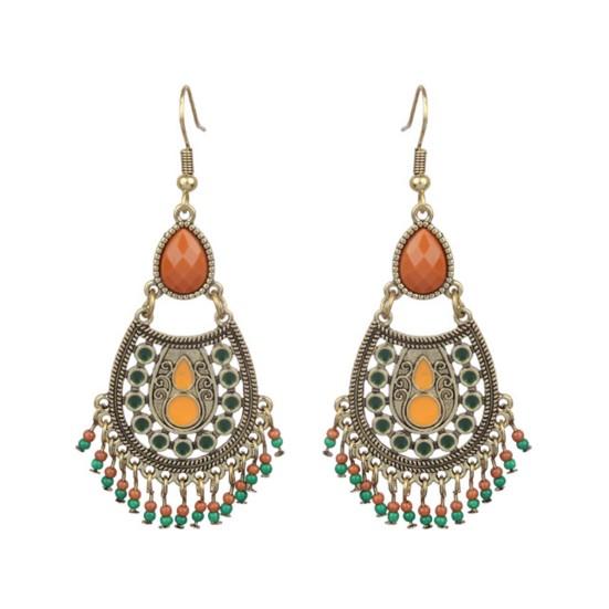 1 Pair Classic Hook Earrings Beads Ethnic Style Tassel Charm