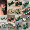 Fashion Retro Dark Green Dangle Earrings For Women Trend Drip Oil Geometric Fabric Tassels Earring