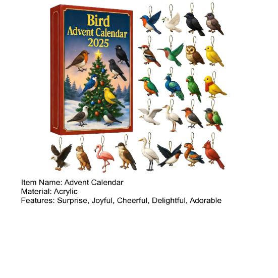 Bird Advent Calendar 2025 24 Days Christmas Countdown Calendar with Acrylic