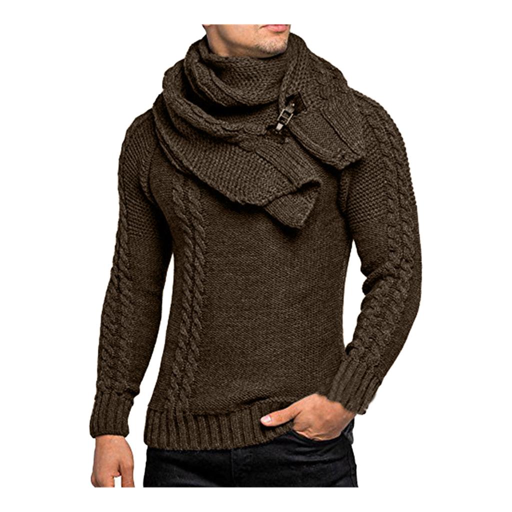 Men's Winter Casual Neck Wrap Head Long Sleeve Sweater In Solid Color