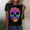 Summer Round Neck 3D Skull Pattern Printed Top Fashionable Casual Cute Short Sleeved Women's T-shirts