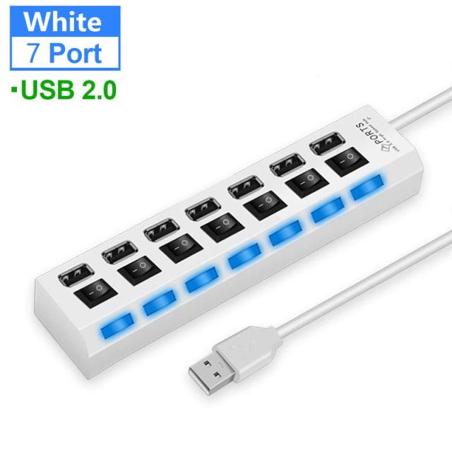 USB 2.0 Hub Multiport USB Splitter Power Adapter 4/7 Port Multi Extender Fast Charger Cell Phone Charger