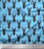 Blue Japan Crepe Satin Fabric Stencil Elk Mount Face Print Fabric by Metre 42 Inch