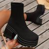 Women's Fall Casual Knit Platform Fashion Boots Elastic Sock Boots Fashionable High Heel Boots  Plus Size Boots Short Boots