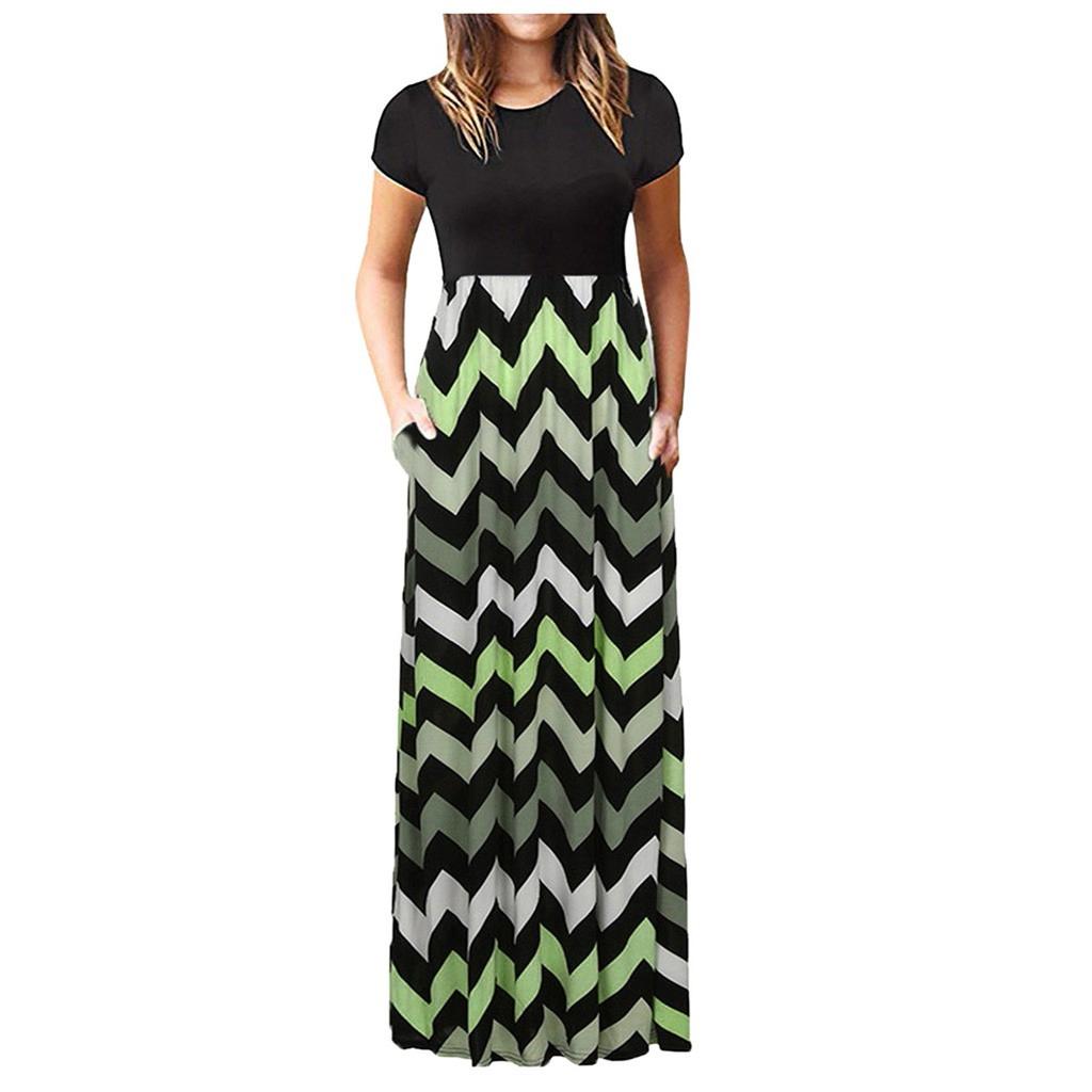 Women Casual Loose Geometric Print Sleeveless Dress Long Skirt
