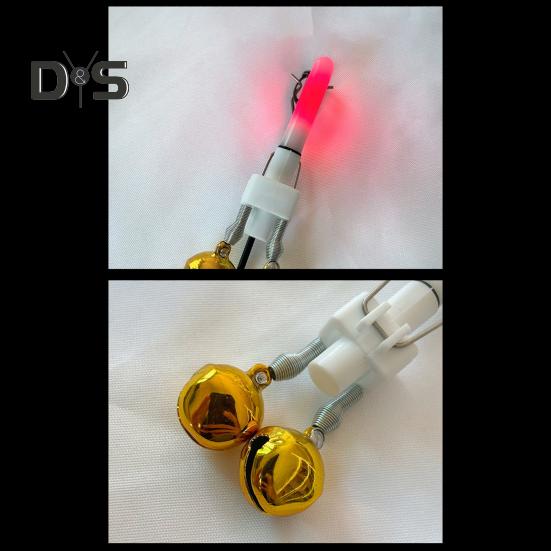 Fishing Rod Tip Light with Dual Bells Fishing Bite Alarm LED Lamp Night Fishing Pole Tip Strike Sensor Alert Light Fishing Accessories