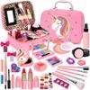 Flybay Kids Washable Real Makeup Kit, 25-Piece Unicorn Case Pretend Play Cosmetics Set