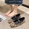 Fashion Women Square Toe Mary Jane Ballet Flat Shoes Woman Leopard Print Comfortable Soft Satin Casual Shoes Ladies Zapatos De Mujer