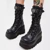 Wedge Heel Knight Boots Women's Large Size Punk Style Handsome Thick-soled Medium Boots Women