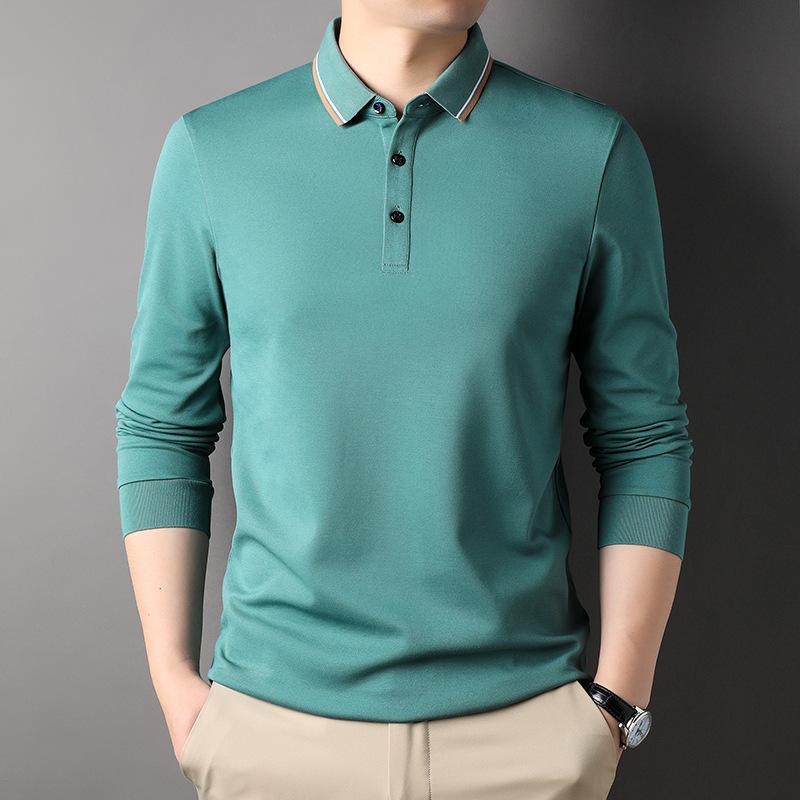Long-sleeved T-shirt for Men, Autumn New Solid Color Lapel T-shirt for Young and Middle-aged People, POLO Shirt, Bottoming Shirt