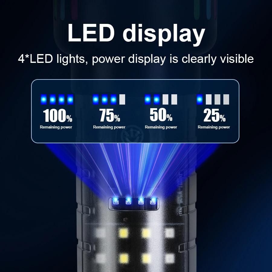 High Power LED Flashlight Fluorescent Torch Rechargeable Powerful Long Range Flashlight Built-in 3000mah Battery With COB Light