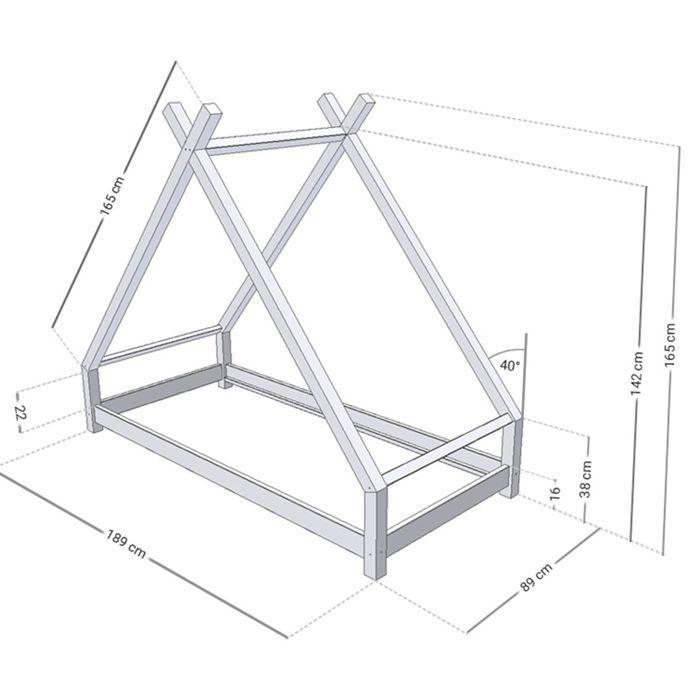 TAHUKA Children's Teepee Bed 80 X 180 Light Grey