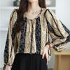Fashion Long Sleeve Elegant Printed Chiffon Shirt Women Spring Tops O Neck Loose Women's Casual Shirts Single Breasted Retro Lady Office Blouses 26339