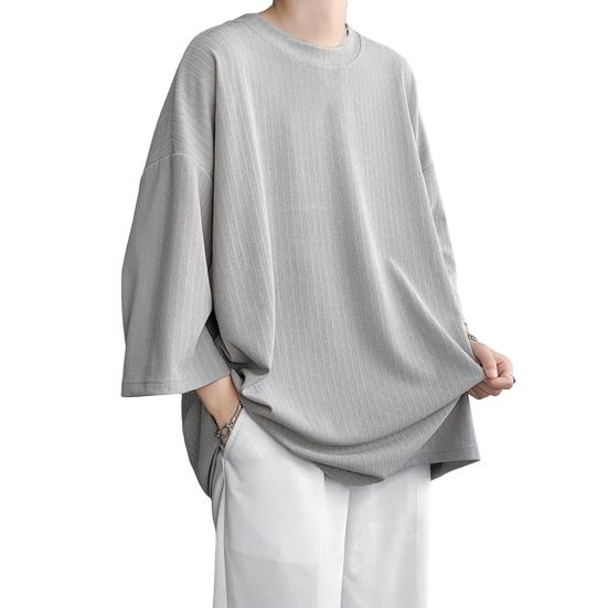 Men's Round Neck T-shirt Three-Quarter Length Sleeves Solid Color T-shirt Casual Style Loose Fit Tee Shirt for Street Travel Vacation