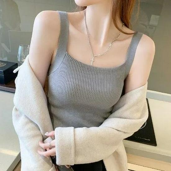 Spring-Summer Knitted Camisole Vest - Women's Stylish and Versatile Short Top