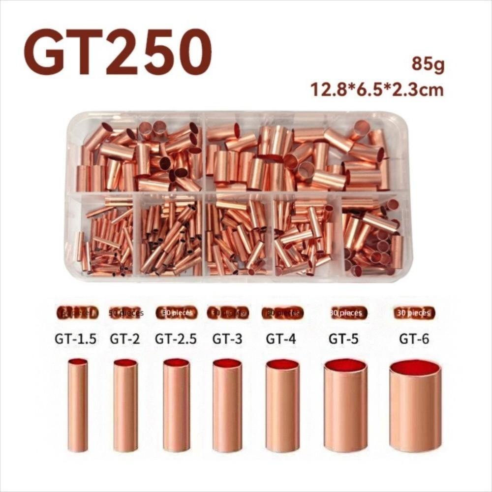 250PCS Copper Wire Ferrules Kit 7 Sizes Electrical Butt Terminal Butt Connectors Electric Power