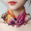 Mesh Pearl Pendant Fake Collar Elegant Printed Women False Collar Ruffle Lace Small Scarf Shiny Headware Dress Accessories