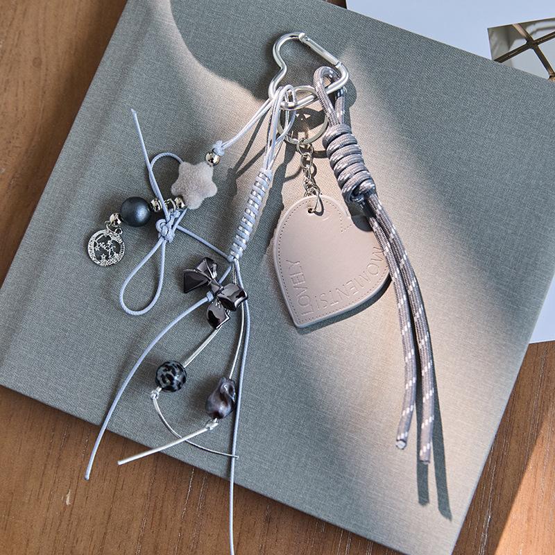 Y2K Star Heart Leather Bag Pendant Keychain Ins Style Girly Keyring Car Key Holder Backpack Hanging Decoration Key Accessories