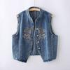 Vest for Women Cotton Sleeveless Tops Denim Vest Oversize Prints Versatile Casual Buttons Vest