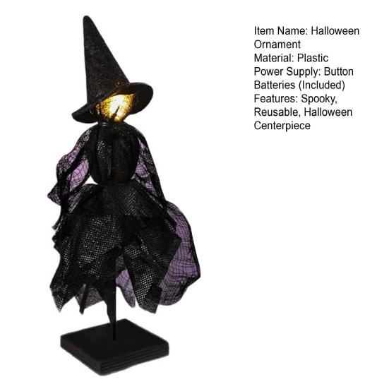 Halloween Witch Decoration Black Witch Ornament with Light-up Face Indoor Primitive Witch Table Centerpiece for Home Shelf Mantels Kitchen Decoration