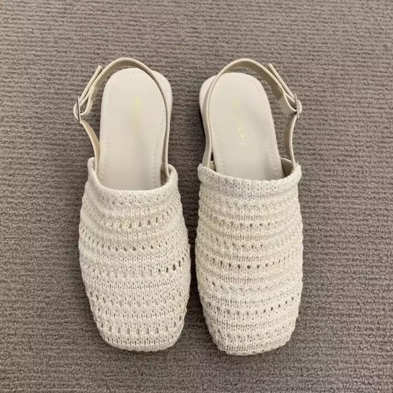 French Bohemian Single Shoes Gently Woven Girls Bag Head Sandals Summer Retro Fairy Evening Empty Slippers