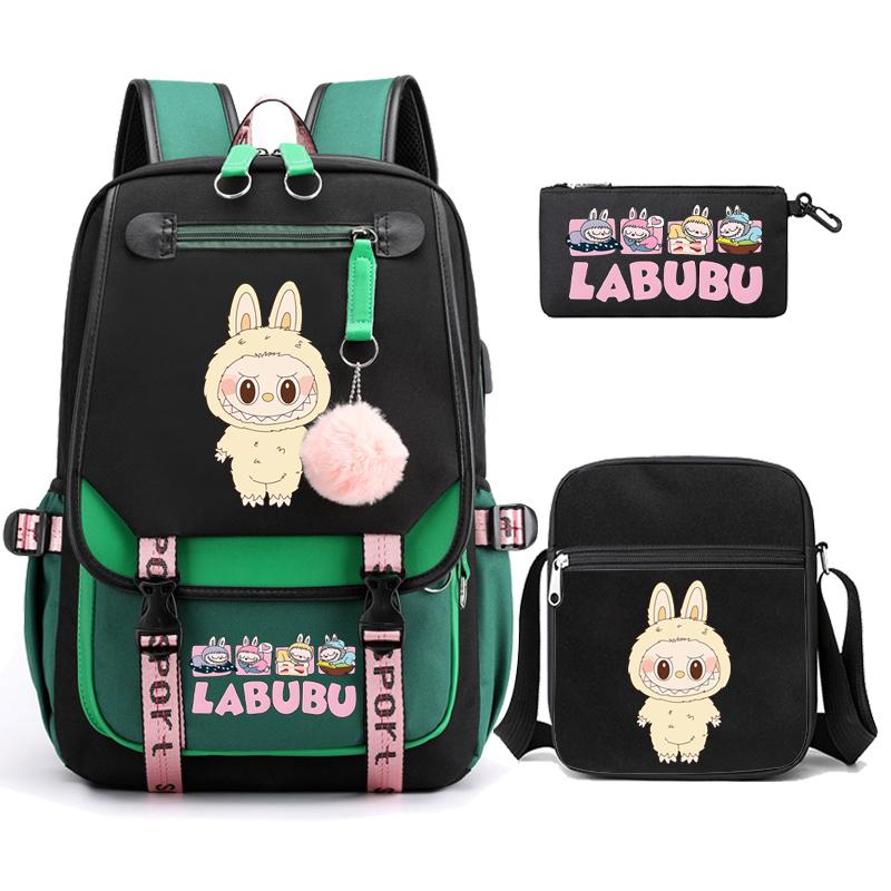 3Pcs/set Cute Printed Backpack with Shoulder Bag Pencil Case Schoolbag Teenager Student Boy Girl Large Capacity Bookbag