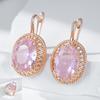 Pink Large Zircon Women Earrings Golden Braided Geometric Dangle Earrings Costume Jewelry Matching Rings Necklaces