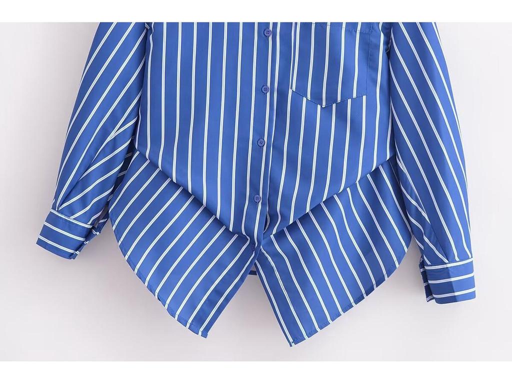 2024 Winter Women's European & American Batwing Sleeve Striped Shirt