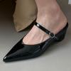Fashion High Quality Pointed Toe Patent Leather Women Sandal Fashion Narrow Band Buckle Slide Sandals Elegant Comfort Heeled Shoes Woman